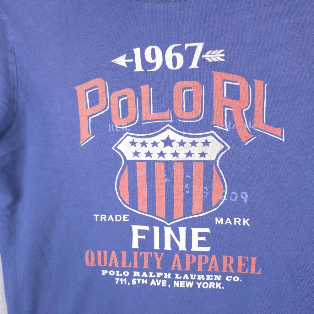 Polo Ralph Lauren T-Shirt Graphic‎ Shield Logo Blue Large Cotton 1967 Americana - Picture 3 of 9